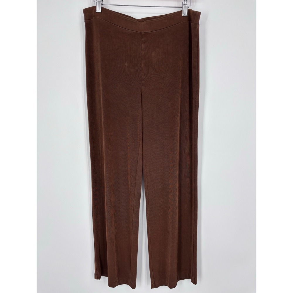 Chico's Travelers Ribbed Knit Wide Leg Pants Womens Size 1 Brown Medium 8 10